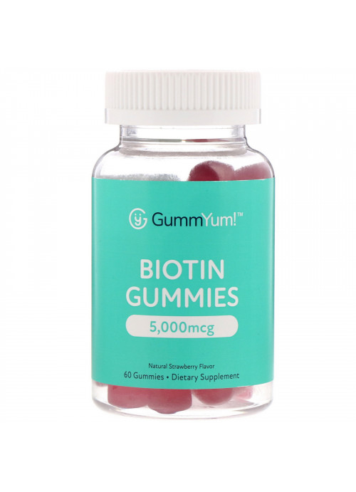 GummYum!, Biotin Gummies, Natural Strawberry Flavor, 5,000 mcg, 60 Gummies