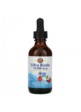 KAL, Ultra Biotin, Natural Mixed Berry Flavor, 10,000 mcg, 2 fl oz (59 ml)