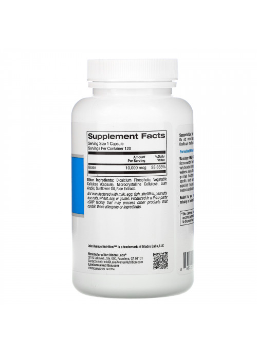 Lake Avenue Nutrition, Biotin, 10,000 mcg, 120 Veggie Capsules