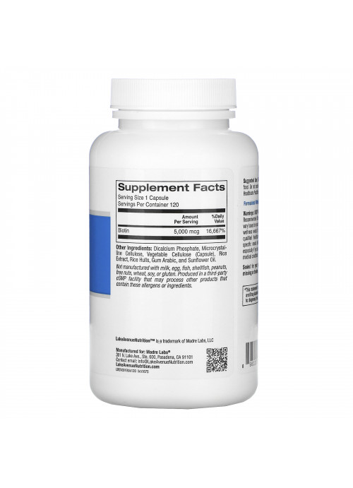 Lake Avenue Nutrition, Biotin, 5,000 mcg, 120 Veggie Capsules