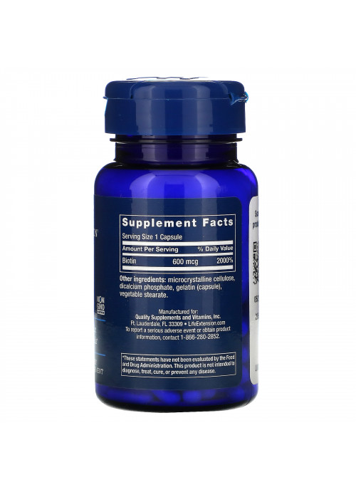 Life Extension, Biotin, 600 mcg, 100 Capsules