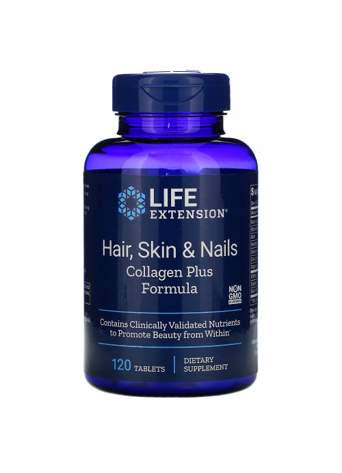 Life Extension, Hair, Skin & Nails, Collagen Plus Formula, 120 Tablets