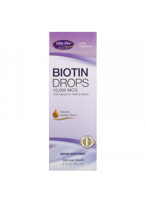 Life-flo, Biotin Drops, For Healthy Hair & Nails, Natural Vanilla Flavor, 10,000 mcg, 2 fl oz (60 ml)