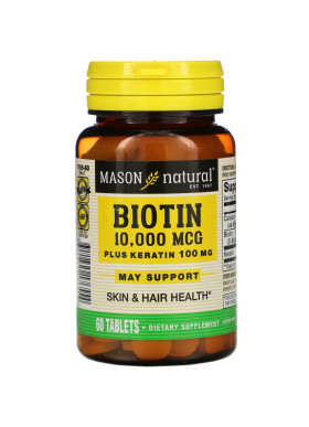 Mason Natural, Biotin Plus Keratin, 10,000 mcg, 60 Tablets
