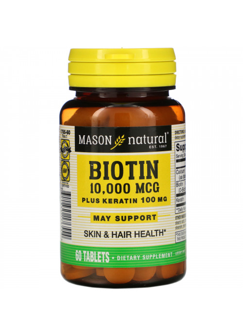Mason Natural, Biotin Plus Keratin, 10,000 mcg, 60 Tablets