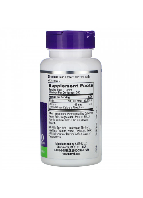 Natrol, Biotin, Maximum Strength, 10,000 mcg, 200 Tablets