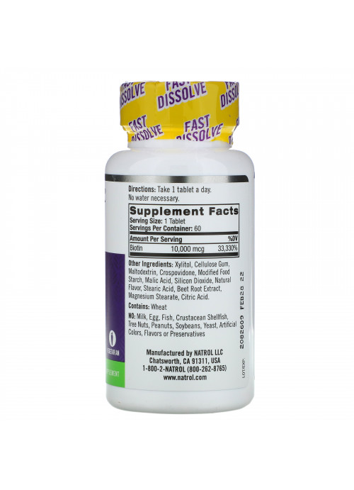 Natrol, Biotin, Maximum Strength, Strawberry, 10,000 mcg, 60 Tablets