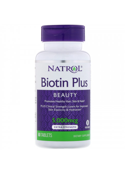 Natrol, Biotin Plus, Extra Strength, 5,000 mcg, 60 Tablets