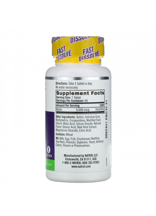 Natrol, Biotin, Strawberry, 5,000 mcg, 90 Tablets