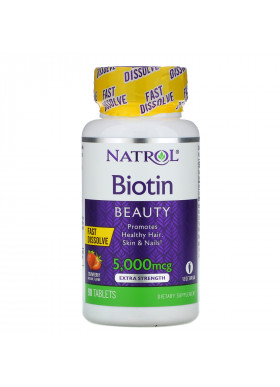 Natrol, Biotin, Strawberry, 5,000 mcg, 90 Tablets