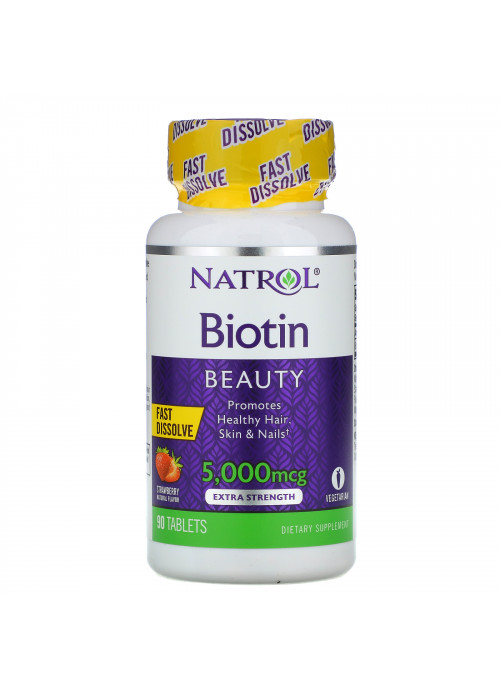 Natrol, Biotin, Strawberry, 5,000 mcg, 90 Tablets