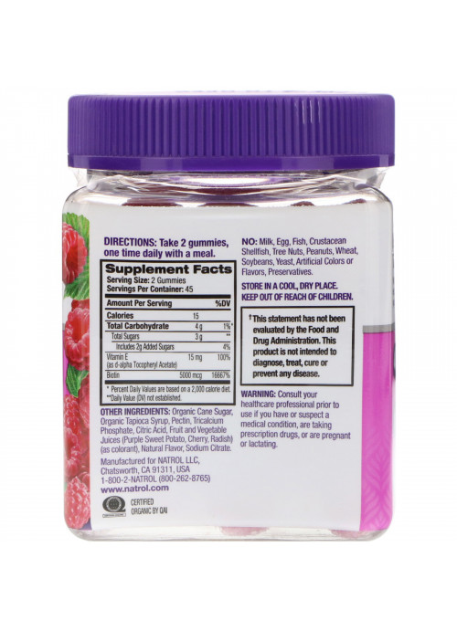 Natrol, Gummies, Hair, Skin & Nails, Raspberry, 90 Count