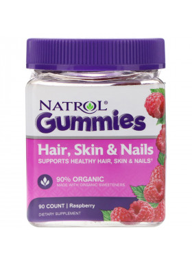 Natrol, Gummies, Hair, Skin & Nails, Raspberry, 90 Count
