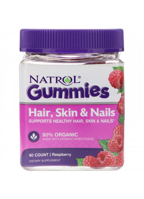 Natrol, Gummies, Hair, Skin & Nails, Raspberry, 90 Count