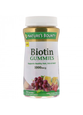 Nature's Bounty, Biotin Gummies, Grape, Orange & Cherry Flavored, 1,000 mcg, 110 Gummies