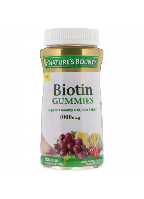 Nature's Bounty, Biotin Gummies, Grape, Orange & Cherry Flavored, 1,000 mcg, 110 Gummies