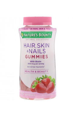 Nature's Bounty, Optimal Solutions, Hair, Skin, & Nails, Strawberry Flavored, 2,500 mcg, 140 Gummies