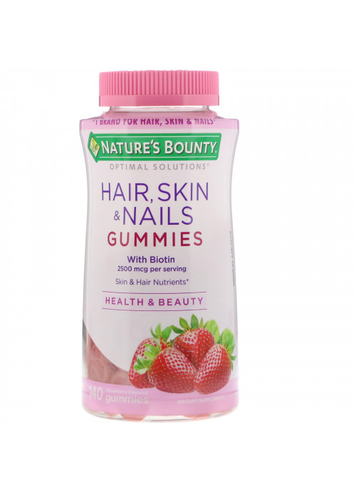 Nature's Bounty, Optimal Solutions, Hair, Skin, & Nails, Strawberry Flavored, 2,500 mcg, 140 Gummies