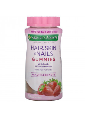 Nature's Bounty, Optimal Solutions, Hair, Skin & Nails, Strawberry Flavored, 80 Gummies