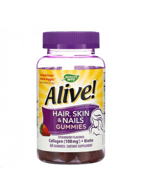 Nature's Way, Alive! Hair, Skin & Nails Gummies, Strawberry, 60 Gummies
