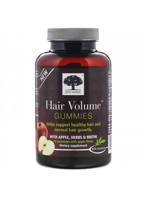 New Nordic, Hair Volume Gummies with Apple, Herbs & Biotin, Apple Flavor, 60 Gummies