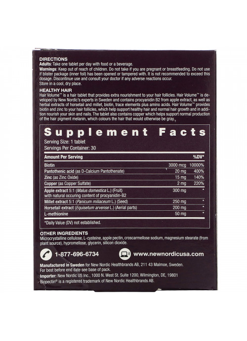 New Nordic, Hair Volume with  Biopectin Apple Extract, 90 Tablets