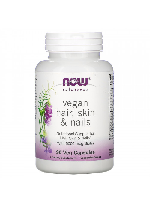 Now Foods, Solutions, Vegan Hair, Skin & Nails, 90 Veg Capsules