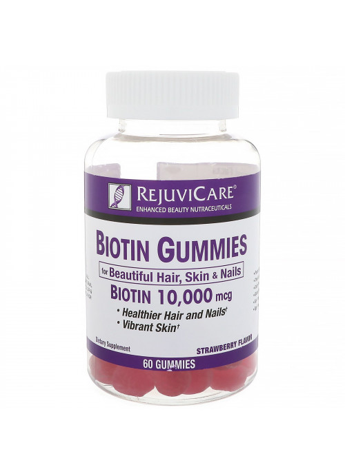 Rejuvicare, Biotin Gummies, Strawberry Flavor, 10,000 mcg, 60 Gummies
