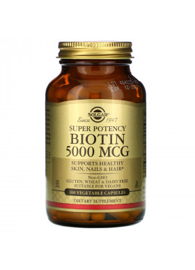 Solgar, Biotin, 5,000 mcg, 100 Vegetable Capsules