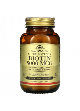 Solgar, Biotin, 5,000 mcg, 50 Vegetable Capsules