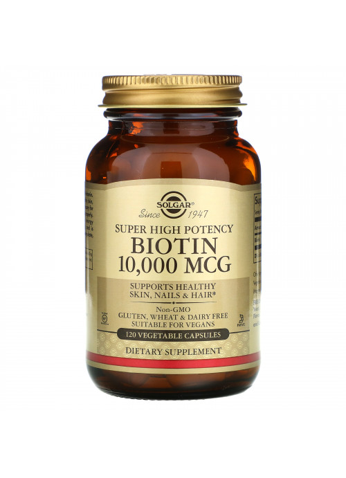 Solgar, Super High Potency Biotin, 10,000 mcg, 120 Vegetable Capsules