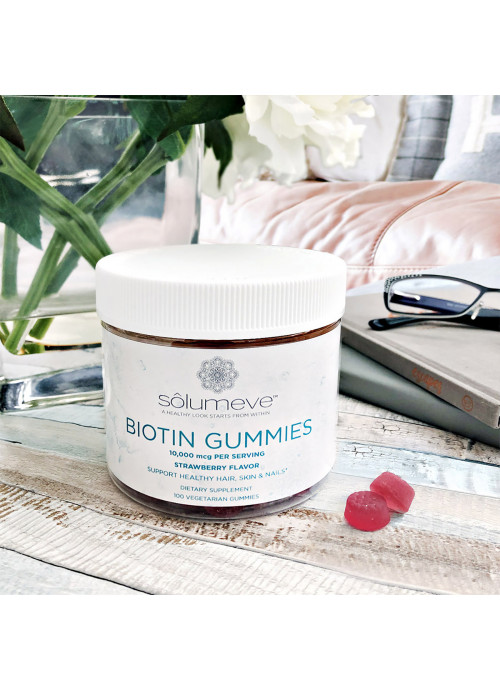 Solumeve, Biotin Gummies, Gelatin Free, Strawberry Flavor, 100 Vegetarian Gummies