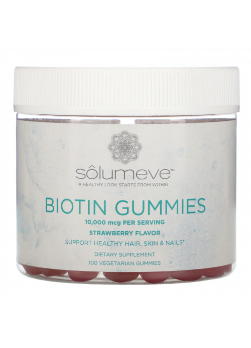 Solumeve, Biotin Gummies, Gelatin Free, Strawberry Flavor, 100 Vegetarian Gummies
