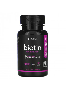 Sports Research, Biotin with Coconut Oil, 10,000 mcg, 30 Veggie Softgels