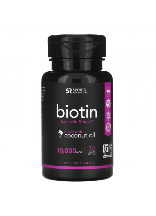 Sports Research, Biotin with Coconut Oil, 10,000 mcg, 30 Veggie Softgels