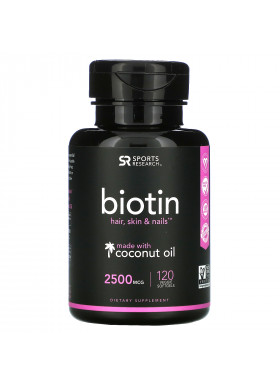 Sports Research, Biotin with Coconut Oil, 2,500 mcg, 120 Veggie Softgels