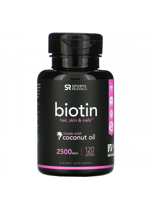 Sports Research, Biotin with Coconut Oil, 2,500 mcg, 120 Veggie Softgels