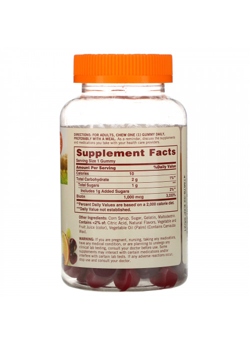 Sundown Naturals, Biotin Gummies, Grape, Orange and Cherry Flavored, 1,000 mcg, 130 Gummies
