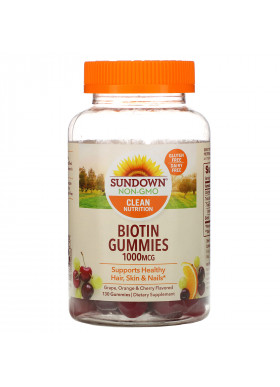Sundown Naturals, Biotin Gummies, Grape, Orange and Cherry Flavored, 1,000 mcg, 130 Gummies