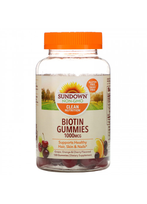 Sundown Naturals, Biotin Gummies, Grape, Orange and Cherry Flavored, 1,000 mcg, 130 Gummies