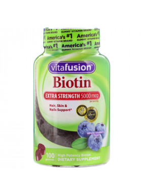 VitaFusion, Extra Strength Biotin, Natural Blueberry Flavor, 5,000 mcg, 100 Gummies