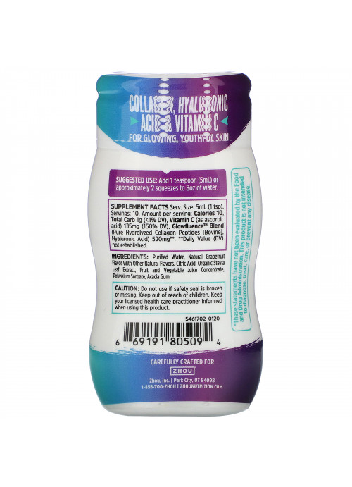 Zhou Nutrition, Glowfluence, Nutrient-Infused Water Enhancer, Grapefruit, 1.69 fl oz (50 ml)