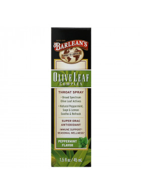 Barlean's, Olive Leaf Complex, Throat Spray, Peppermint Flavor, 1.5 fl oz (45 ml)