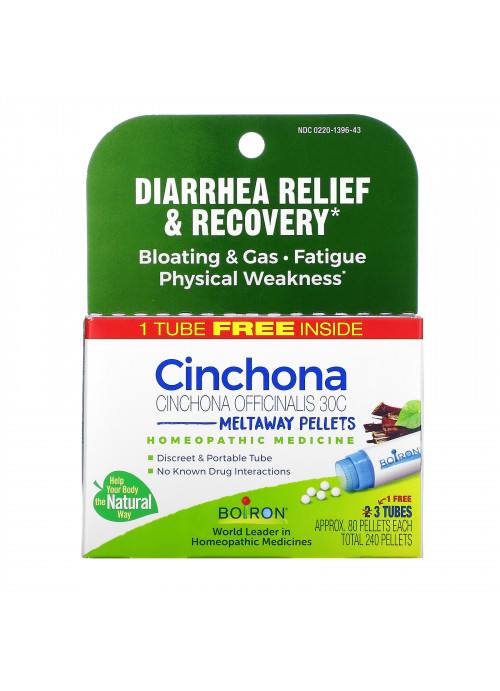 Boiron, Cinchona, Diarrhea Relief & Recovery Meltaway Pellets, 30C, 3 Tubes, 80 Pellets Each