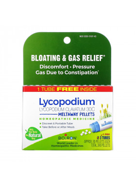 Boiron, Lycopodium, Bloating & Gas Relief, Meltaway Pellets, 30C, 3 Tubes, 80 Pellets Each