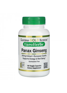 California Gold Nutrition, EuroHerbs, Panax Ginseng Extract, 250 mg, 180 Veggie Capsules