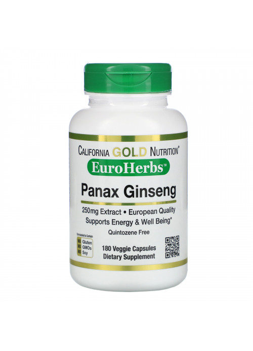 California Gold Nutrition, EuroHerbs, Panax Ginseng Extract, 250 mg, 180 Veggie Capsules