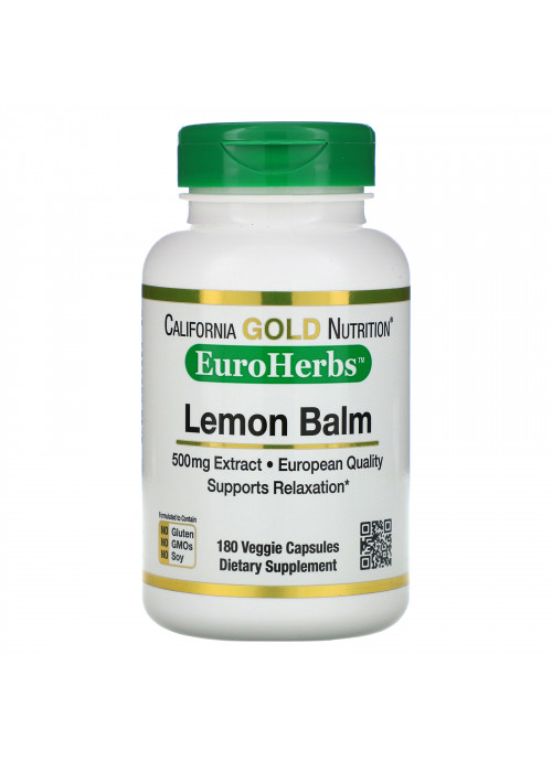 California Gold Nutrition, Lemon Balm Extract, European Qualtity, 500 mg, 180 Veggie Caps