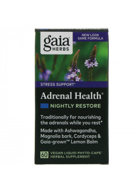 Gaia Herbs, Adrenal Health, Nightly Restore, 60 Vegan Liquid Phyto-Caps