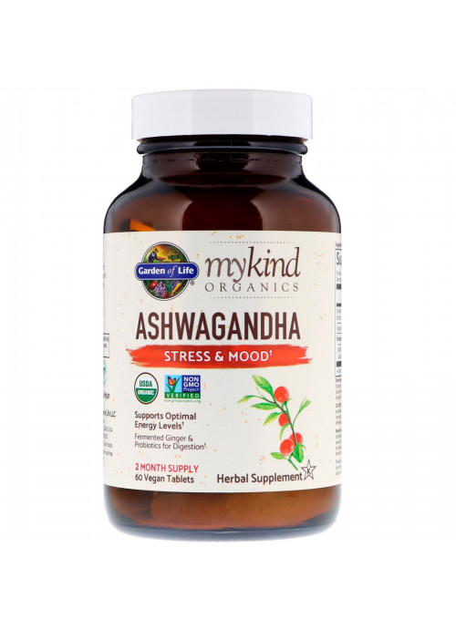 Garden of Life, MyKind Organics, Ashwagandha, Stress & Mood, 60 Vegan Tablets